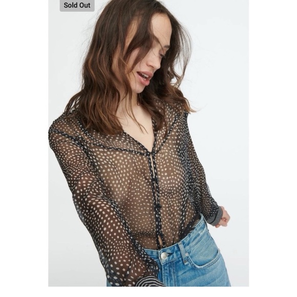Rag & Bone Libby Silk Sheer Polka Dot Top Button down in black white size XS - Picture 5 of 10